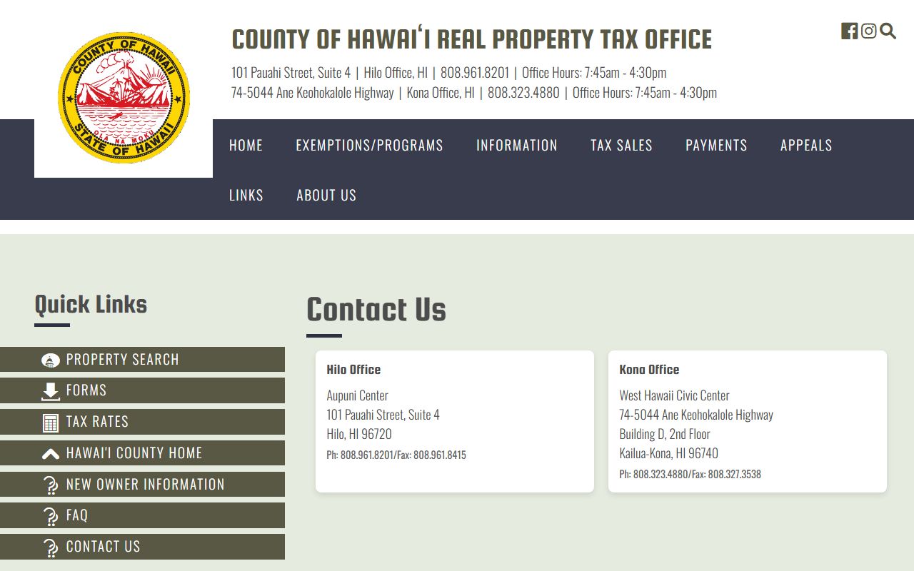 Hawaii County Real Property Tax Division Hilo office contact and location page