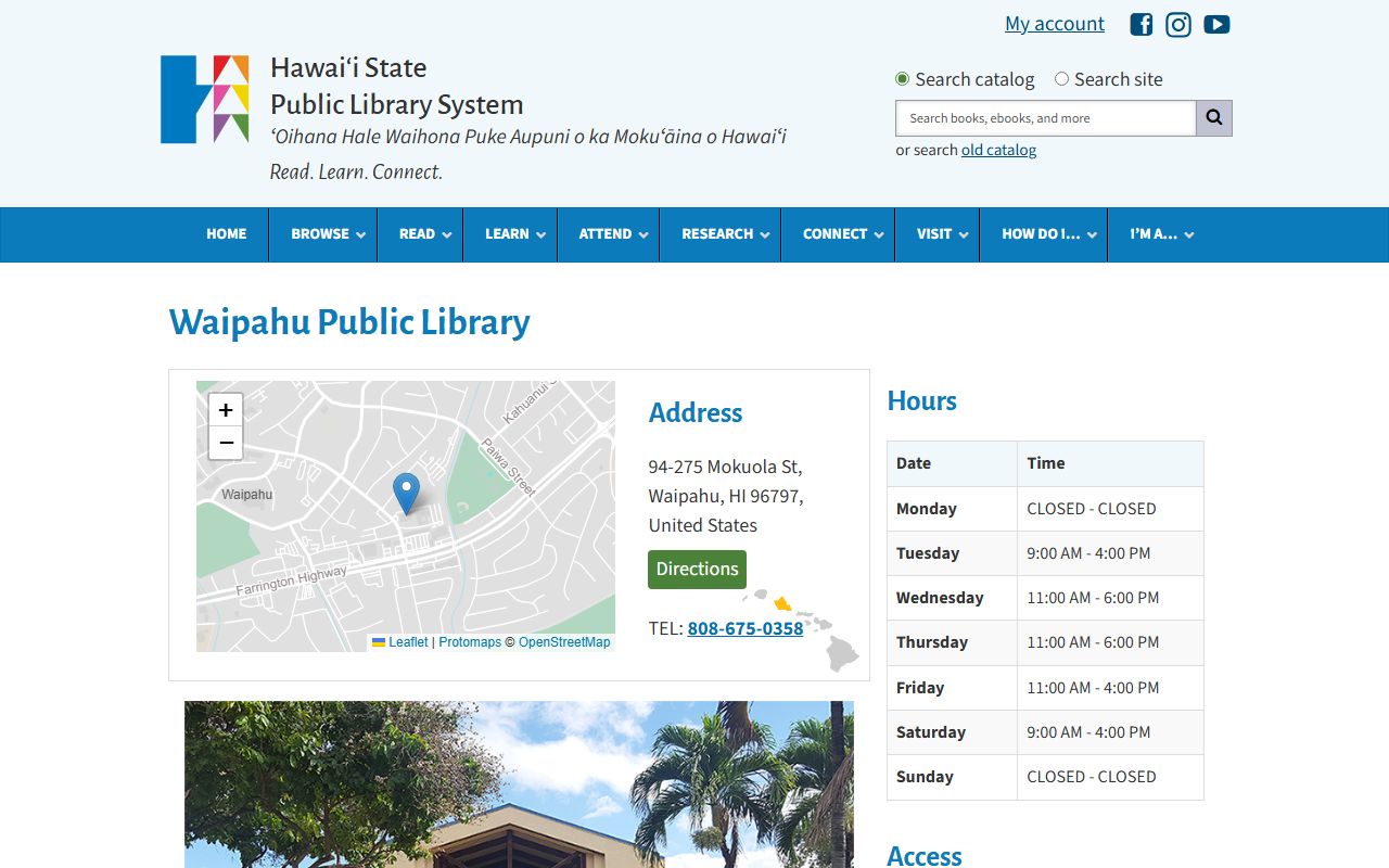 Waipahu Public Library which provides access to property tax records and local history research