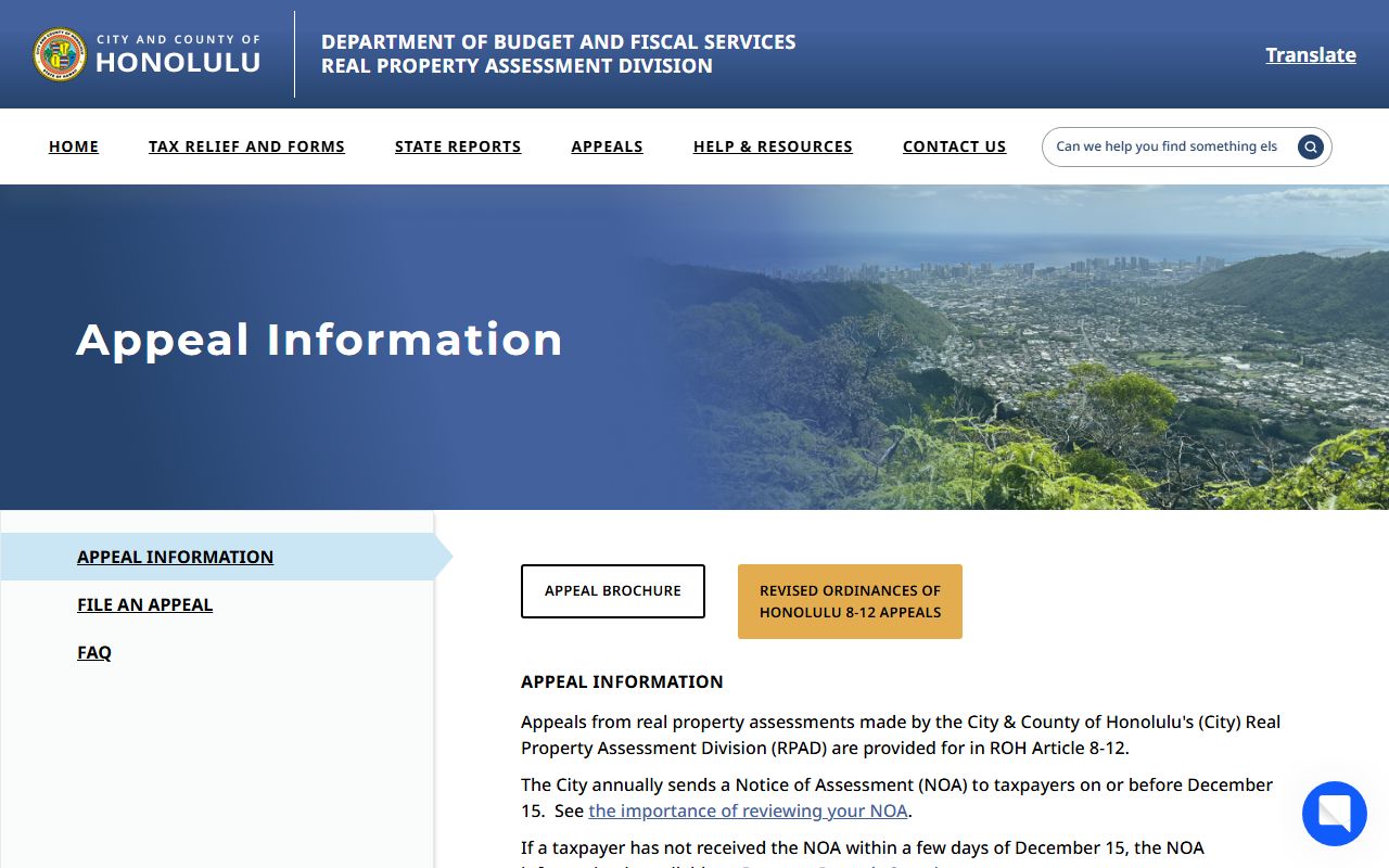 Honolulu County RPAD appeal procedures page for Kaneohe property tax assessment appeals
