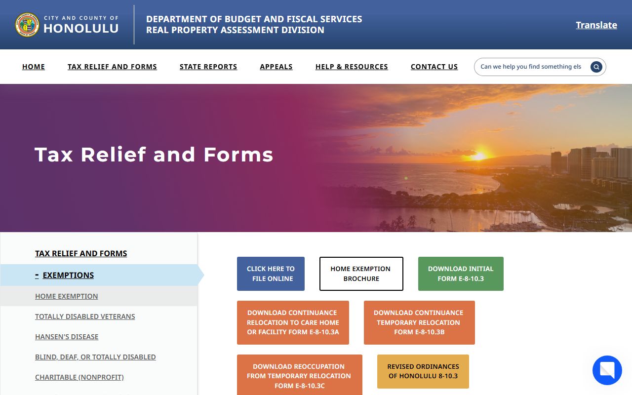 Honolulu County RPAD home exemption application for Kailua property owners