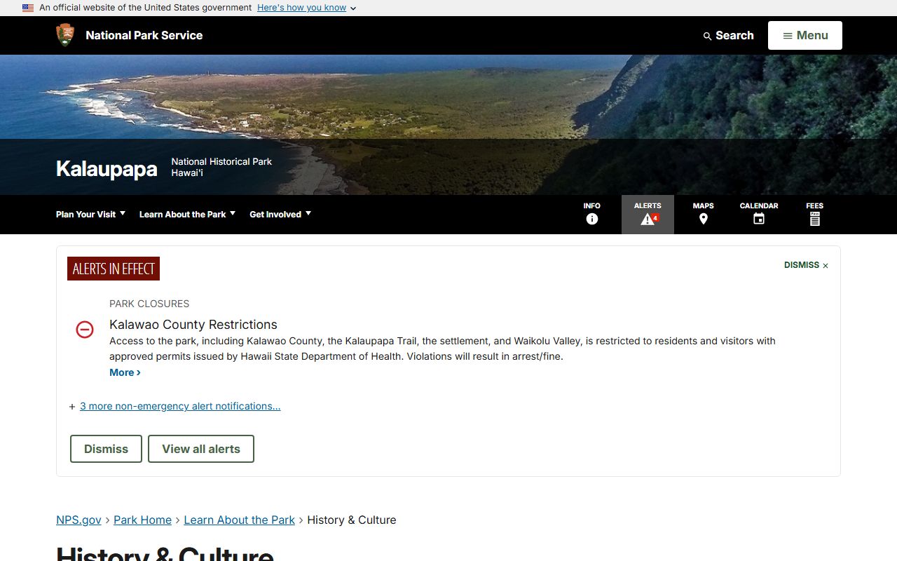 Kalaupapa National Historical Park history and culture records research page