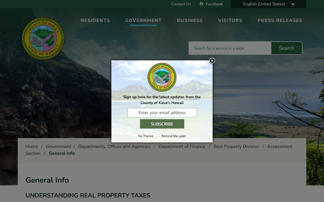 Kauai County homeowner exemption and tax relief programs page