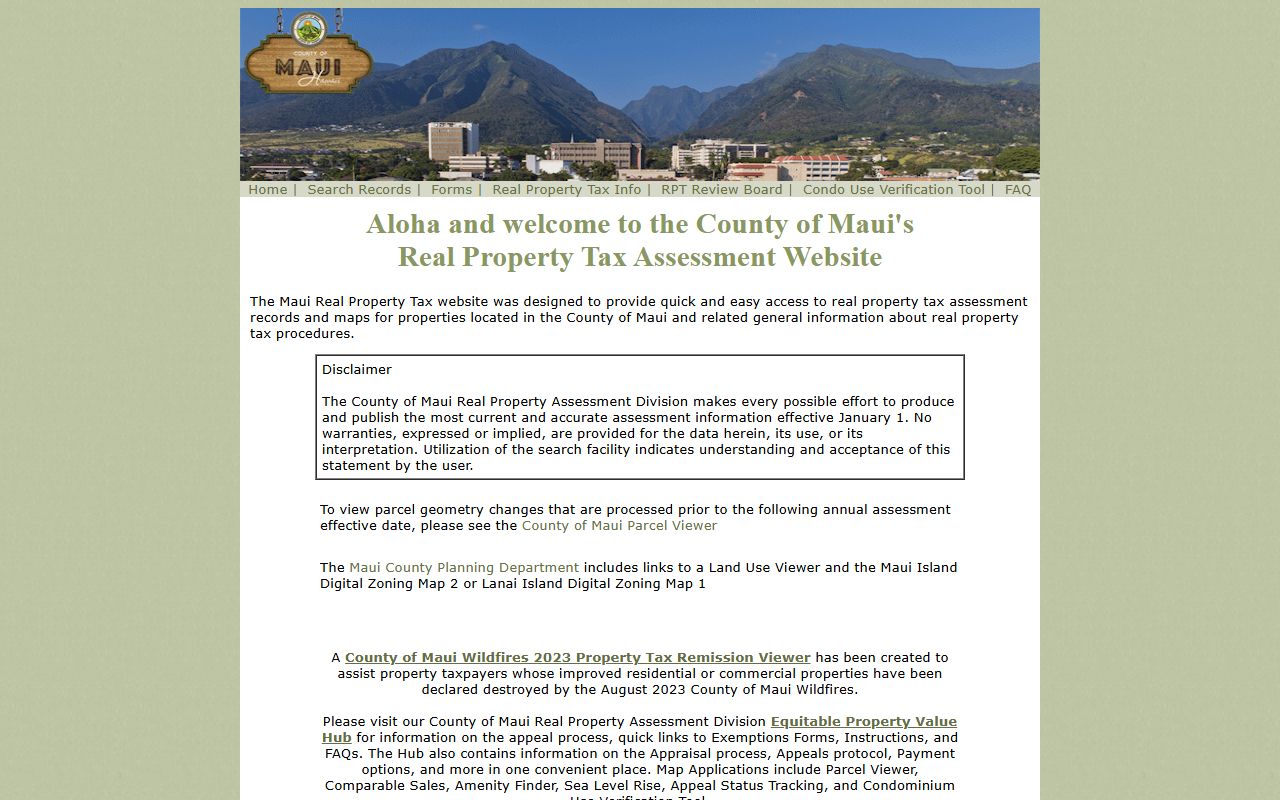 Maui County Real Property Assessment Division contact and office information