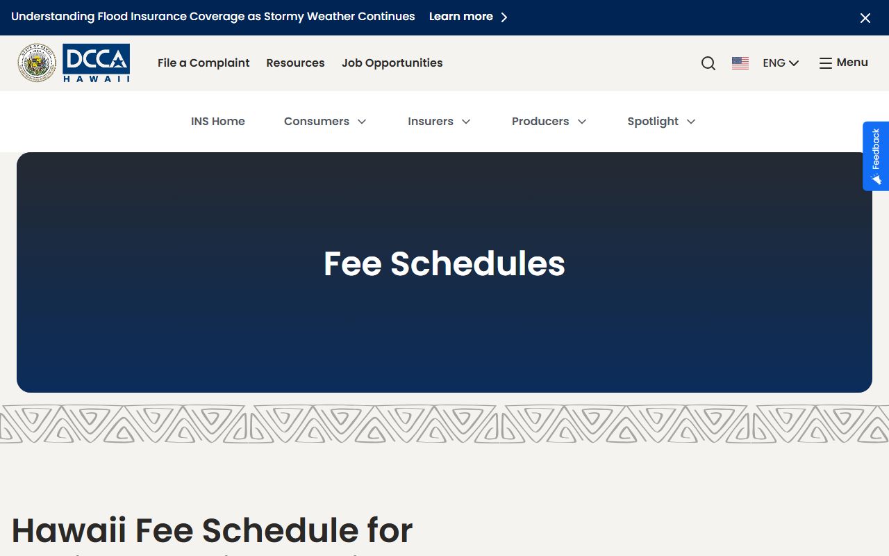 Hawaii Bureau of Conveyances fee schedule page