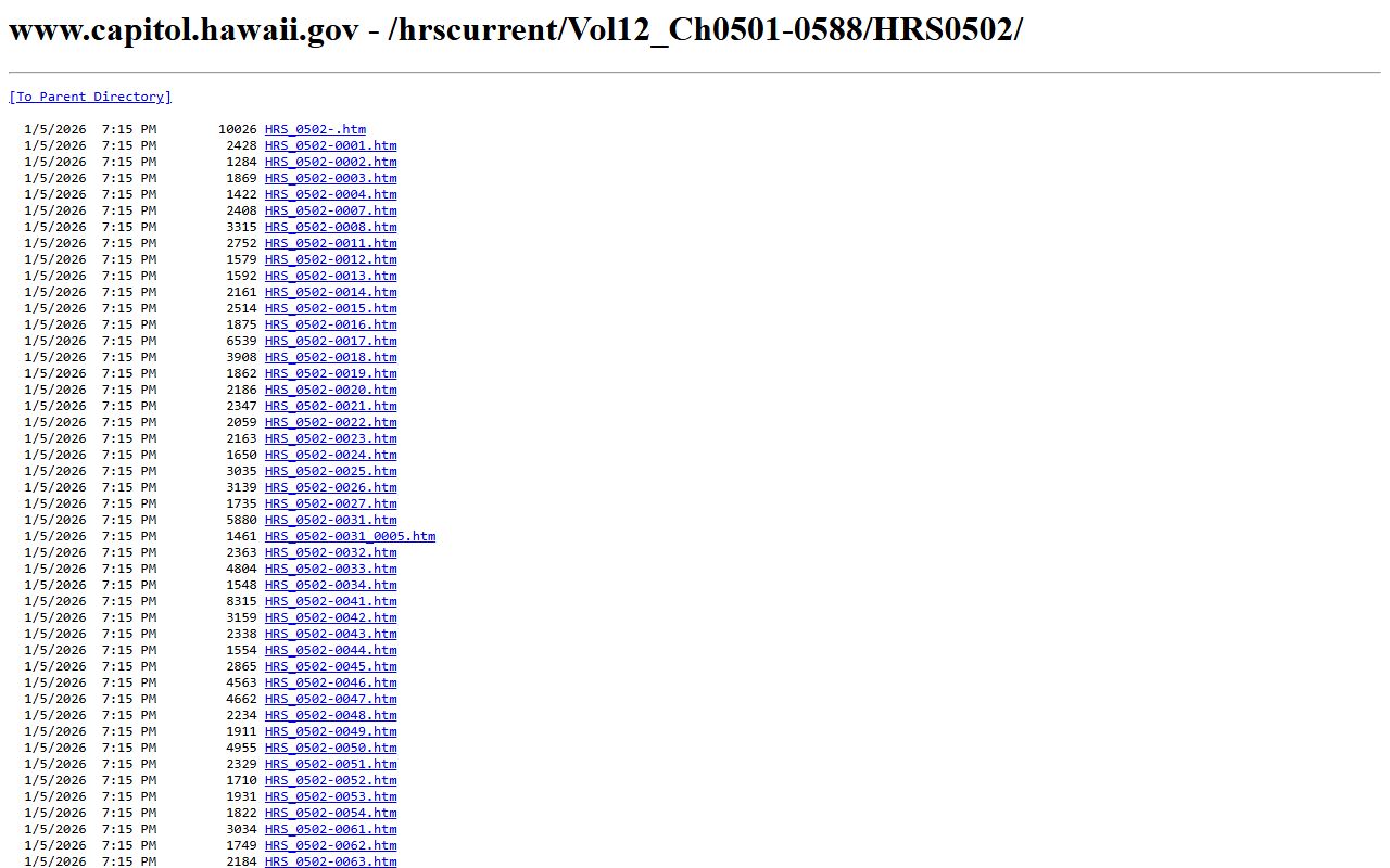 Hawaii Revised Statutes Chapter 502 Bureau of Conveyances law page