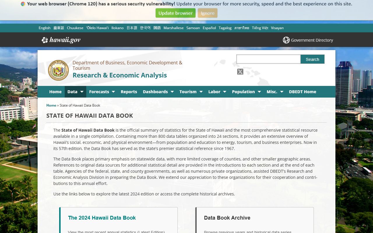 Hawaii State Data Book property tax statistics page